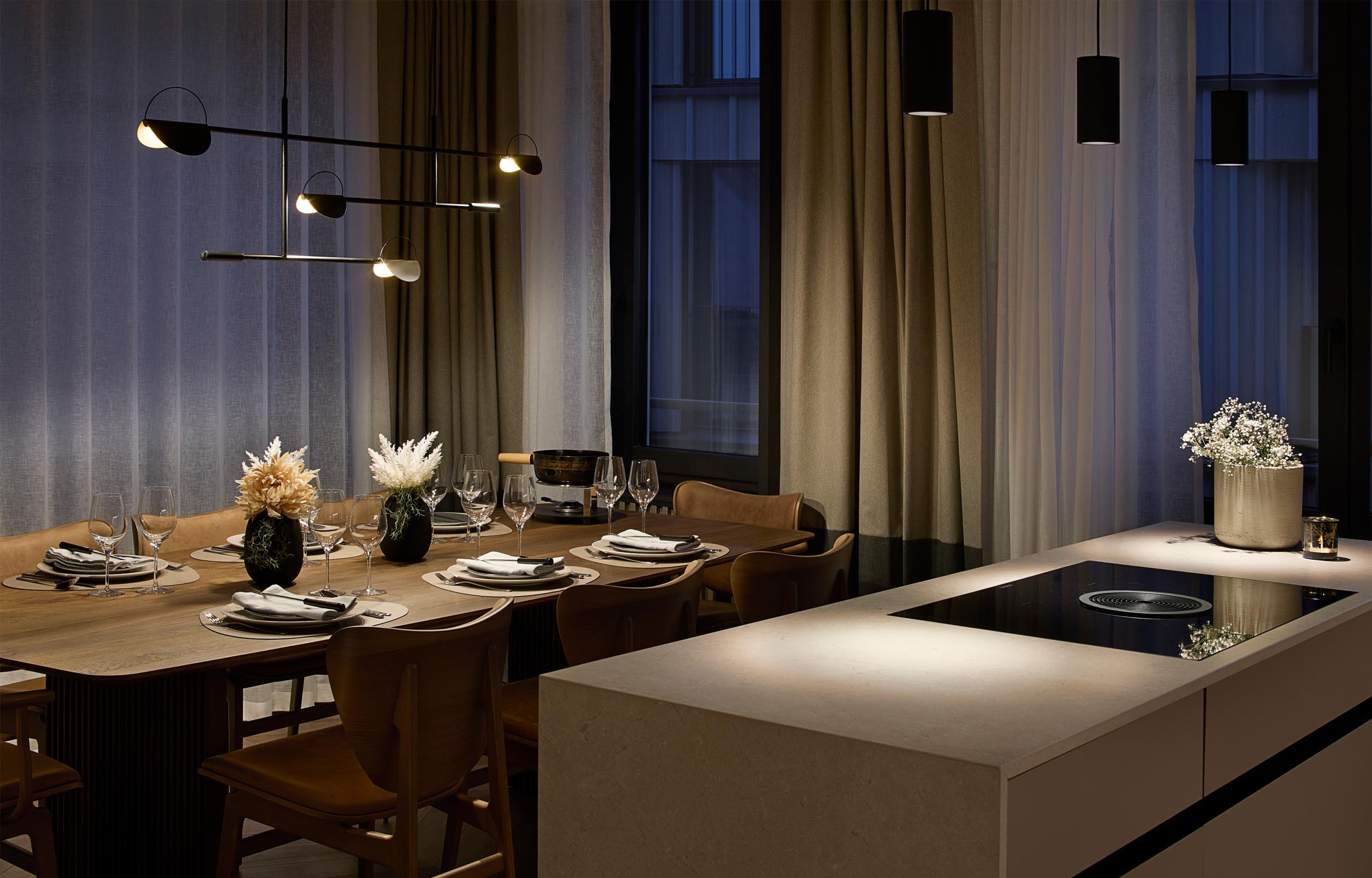 Hospitality. Serviced Apartment. Gilda. Dining Area. ASA Andermatt Swiss Alps - MACH Architektur.